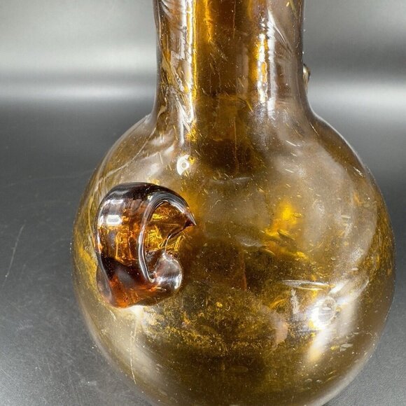 Vintage Egyptian Dark Amber Glass Vase Vessel Hand Blown With Handles Glass Vase - Picture 15 of 16